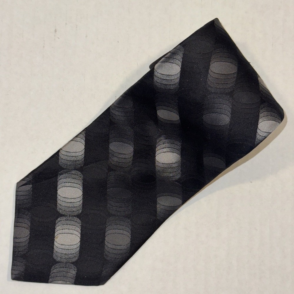 Murano Extra Long 66" Silk Tie Black Gray Circle Pattern Made in USA Men Necktie